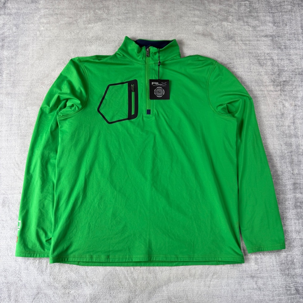 RLX Ralph Lauren Golf Sweatshirt Mens Large Green Quarter Zip Bonded Pocket NWT